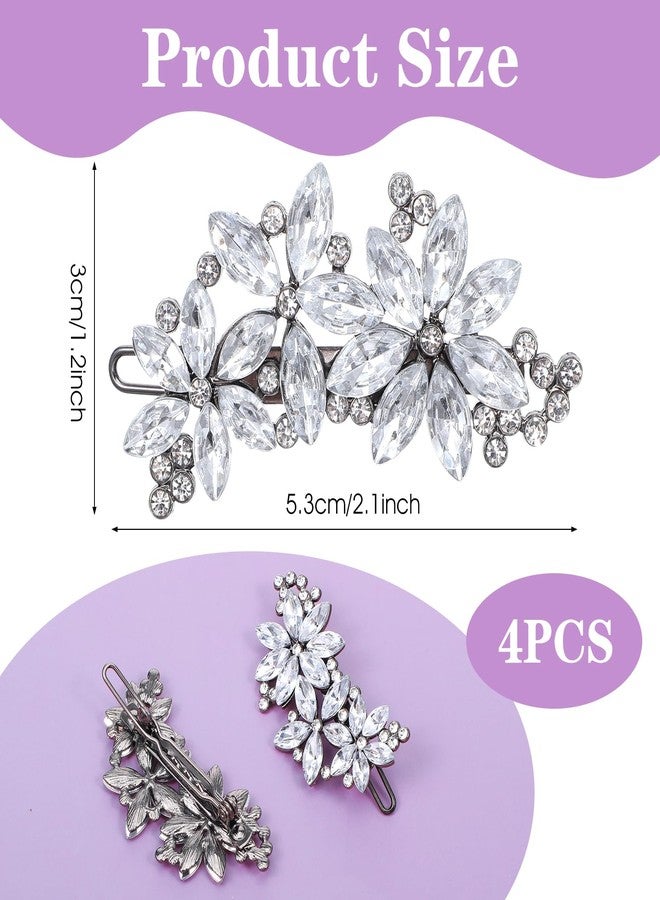 WJIAAA Crystal Flower Hair Clips,4Pcs Rhinestone Hair Clips Elegant Accessories for Women Bride Wedding Party Festivals - Image 2